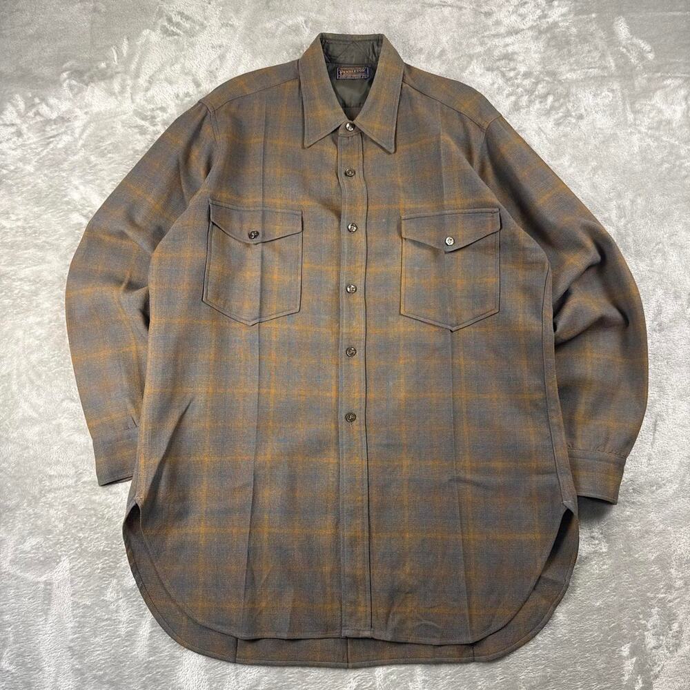 Vintage 1960s Pendleton Wool Board Shirt Mens 16 Large Long Plaid USA Flaw